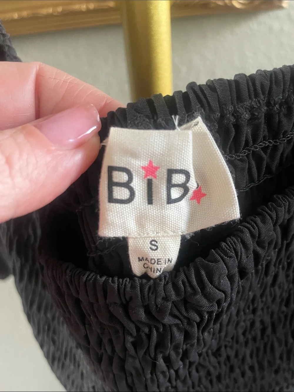 BiBi Black Smocked Top with Puff Sleeves
